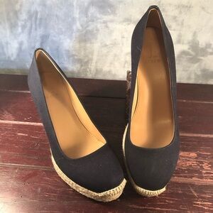 J. Crew Seville Surplus Black Canvas Espadrille Wedge Slip-On Shoes Size 9